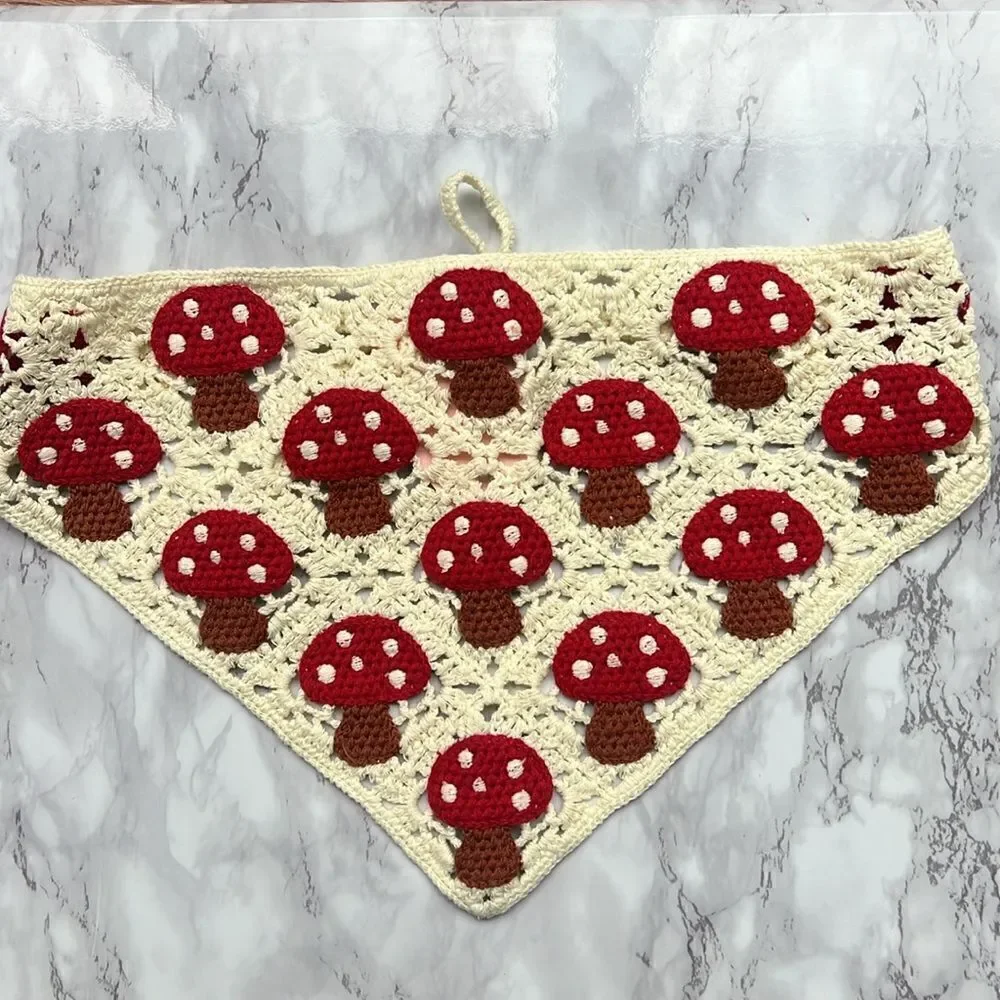 Crochet bandana with a mushroom pattern
